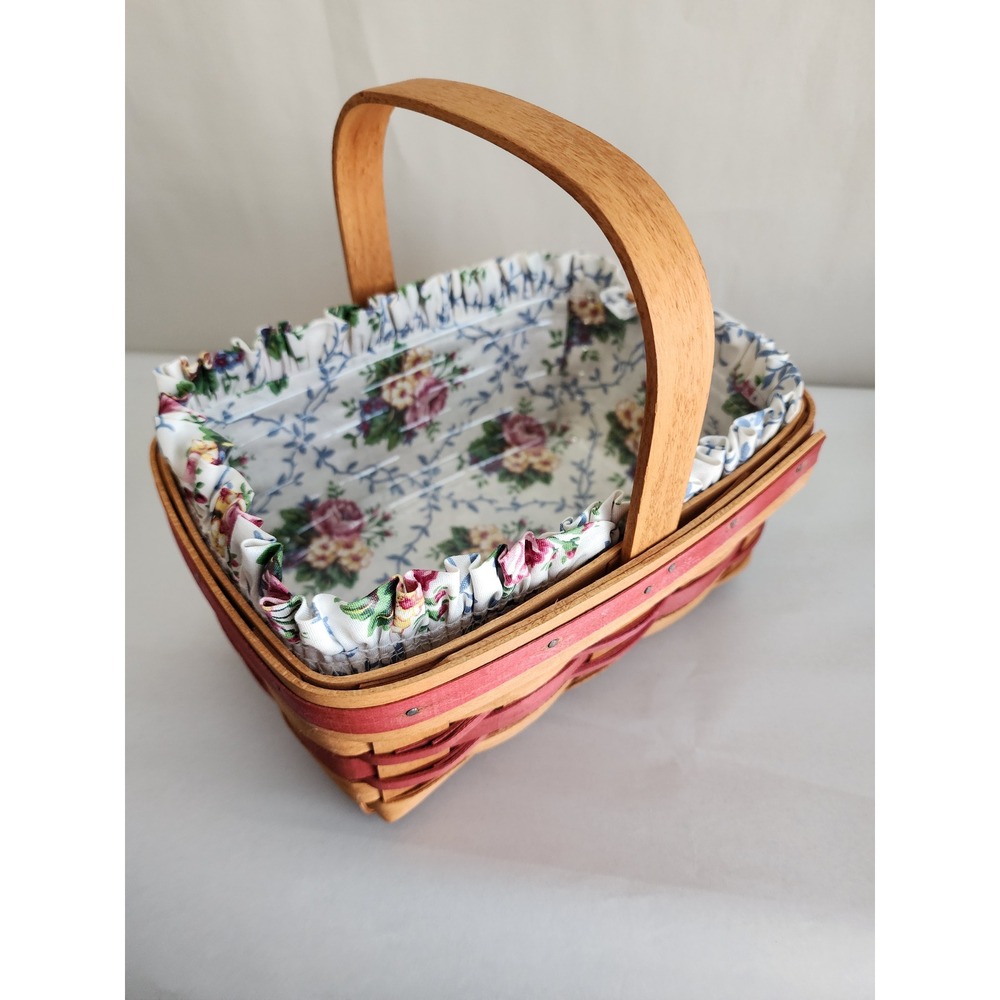 Longaberger 1994 Mother's Day Basket with Floral Liner and Protector Handwoven